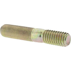 Value Collection - 3/8-24 Long Thread, 3/8-16 Short Thread, 2" OAL Unequal Double Threaded Stud - Alloy Steel, Zinc Yellow Dichromate Finish, 1-1/16" Long Thread Length, 5/8" Short Thread Length - Top Tool & Supply