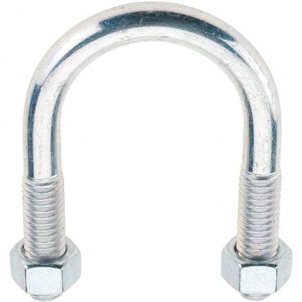 Value Collection - 3/8-16 UNC, 2-1/2" Long, Round U Bolt Clamp with No Mount Plate for 1" Pipe - 1-1/4" Thread Length, 1-1/2" Wide, Grade C-1010 Steel - Top Tool & Supply