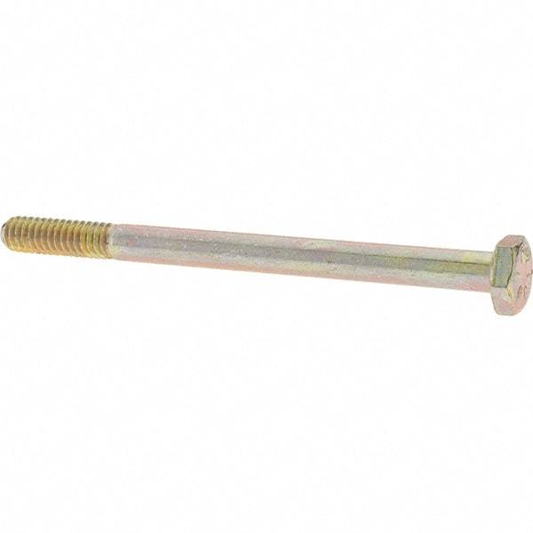 Value Collection - 1/4-20 UNC, 3-1/2" Length Under Head Hex Head Cap Screw - Partially Threaded, Grade 8 Alloy Steel, Zinc Yellow Dichromate Finish, 7/16" Hex - Top Tool & Supply