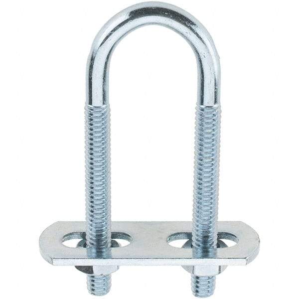 Value Collection - 1/4-20 UNC, 2-3/4" Long, Round U Bolt Clamp with No Mount Plate for 3/8" Pipe - 2" Thread Length, 3/4" Wide, Grade C-1010 Steel - Top Tool & Supply