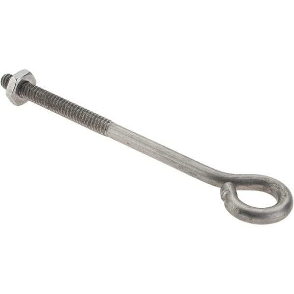 Value Collection - #10-24, Stainless Steel Wire Turned Open Eye Bolt - 1-1/2" Thread Length, 3/8" ID, 3" Shank Length - Top Tool & Supply