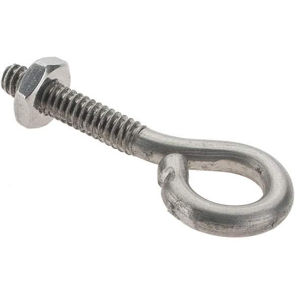 Value Collection - #10-24, Stainless Steel Wire Turned Open Eye Bolt - 7/8" Thread Length, 3/8" ID, 1" Shank Length - Top Tool & Supply