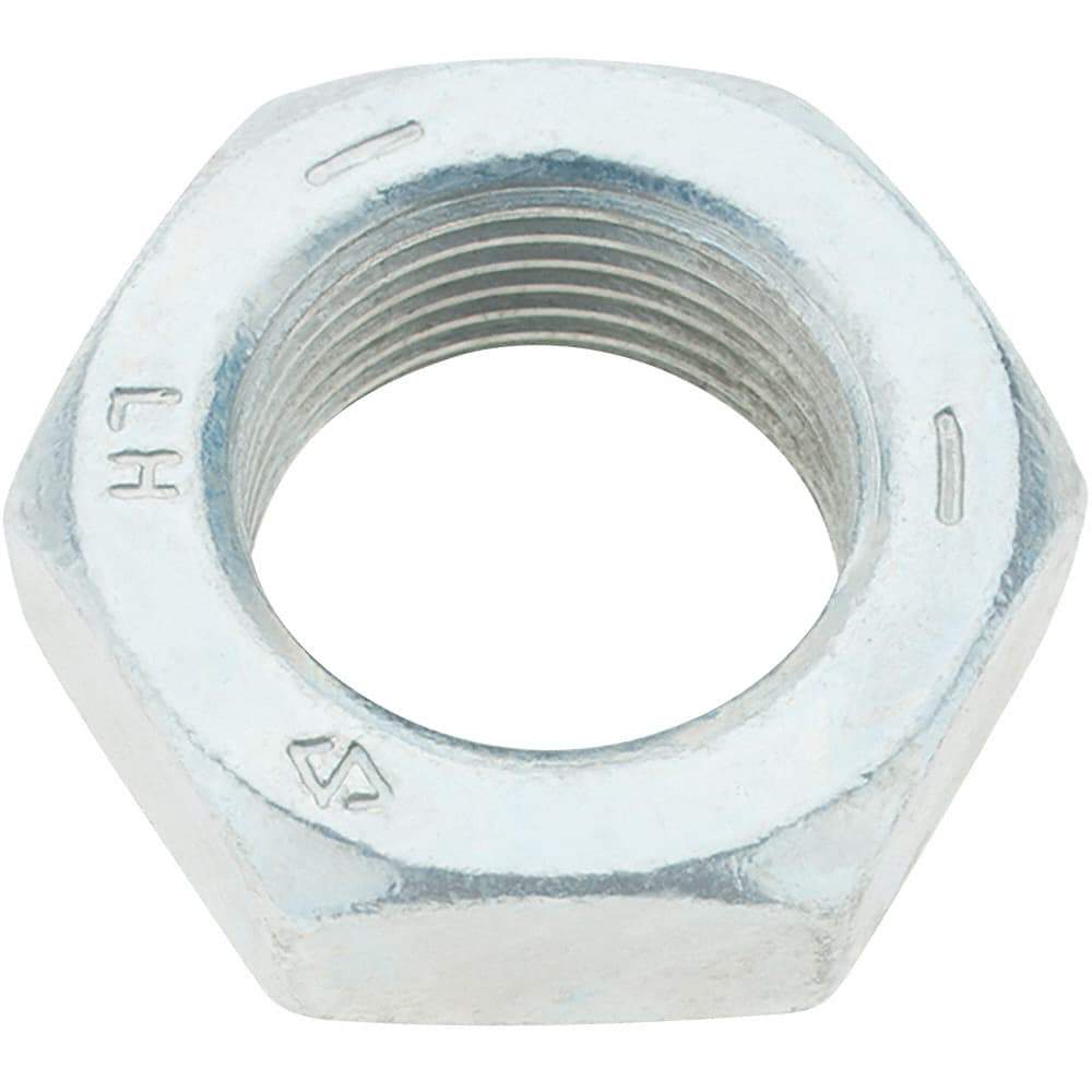 Made in USA - 1-14 UNF Steel Left Hand Hex Jam Nut - 1-1/2" Across Flats, 0.5469" High, Zinc Clear Finish - Top Tool & Supply