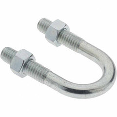 Value Collection - 3/8-16 UNC, 2-1/4" Long, Round U Bolt Clamp with No Mount Plate for 1/2" Pipe - 1-1/4" Thread Length, 1" Wide, Grade C-1010 Steel - Top Tool & Supply