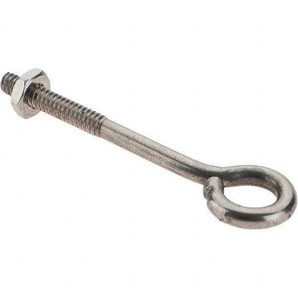 Value Collection - #10-24, Stainless Steel Wire Turned Open Eye Bolt - 1" Thread Length, 3/8" ID, 2" Shank Length - Top Tool & Supply