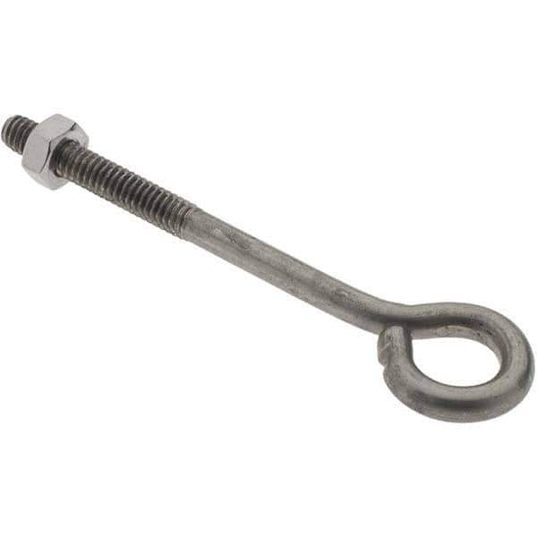 Value Collection - 1/4-20, Stainless Steel Wire Turned Open Eye Bolt - 1-1/2" Thread Length, 1/2" ID, 3" Shank Length - Top Tool & Supply