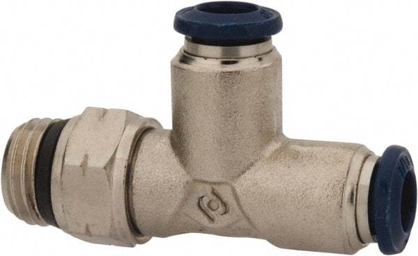 Value Collection - 3/8" Outside Diam, 1/4 Universal, Nickel Plated Brass Push-to-Connect Tube Male Swivel Run Tee - 250 Max psi, Tube to Universal Thread Connection, Buna O-Ring - Top Tool & Supply