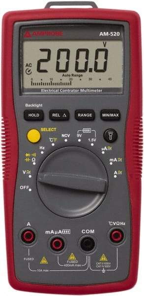 Amprobe - 4018649, CAT III, 600 VAC/VDC, Digital Manual Ranging Multimeter - 40 mOhm, Measures Voltage, Capacitance, Current, Frequency, Resistance, Temperature - Top Tool & Supply