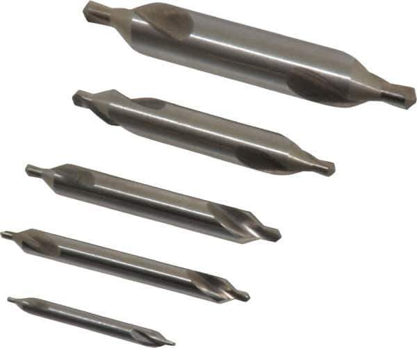 Chicago-Latrobe - 5 Piece, #1 to 5, 1/8 to 7/16" Body Diam, 3/64 to 3/16" Point Diam, Plain Edge, High Speed Steel Combo Drill & Countersink Set - 60° Incl Angle, 1/8 to 2-3/4" OAL, Double End, 217 Series Compatibility - Top Tool & Supply