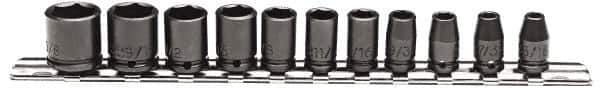 Proto - 11 Piece 1/4" Drive Impact Socket Set - 6 Points, 3/16" to 5/8" Range, Inch Measurement Standard - Top Tool & Supply