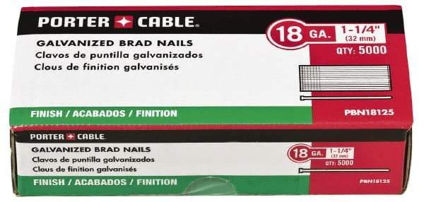 Porter-Cable - 18 Gauge 5/8" Long Brad Nails for Power Nailers - Grade 2 Steel, Galvanized Finish, Brad Head, Chisel Point - Top Tool & Supply