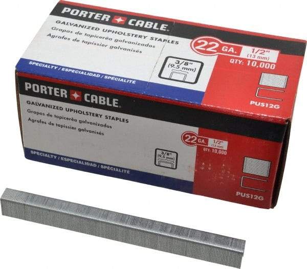 Porter-Cable - 1/2" Long x 3/8" Wide, 22 Gauge Crowned Construction Staple - Grade 2 Steel, Galvanized Finish - Top Tool & Supply