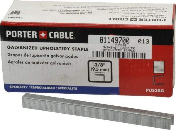 Porter-Cable - 3/8" Long x 3/8" Wide, 22 Gauge Crowned Construction Staple - Grade 2 Steel, Galvanized Finish - Top Tool & Supply