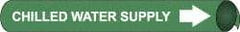 NMC - Pipe Marker with Chilled Water Supply Legend and Arrow Graphic - 3-3/8 to 4-1/2" Pipe Outside Diam, White on Green - Top Tool & Supply