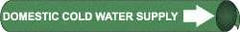 NMC - Pipe Marker with Domestic Cold Water Supply Legend and Arrow Graphic - 1-1/8 to 2-3/8" Pipe Outside Diam, White on Green - Top Tool & Supply