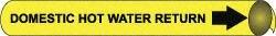 NMC - Pipe Marker with Domestic Hot Water Return Legend and Arrow Graphic - 3-3/8 to 4-1/2" Pipe Outside Diam, Black on Yellow - Top Tool & Supply