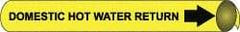 NMC - Pipe Marker with Domestic Hot Water Return Legend and Arrow Graphic - 4-5/8 to 5-7/8" Pipe Outside Diam, Black on Yellow - Top Tool & Supply