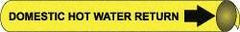 NMC - Pipe Marker with Domestic Hot Water Return Legend and Arrow Graphic - 3-3/8 to 4-1/2" Pipe Outside Diam, Black on Yellow - Top Tool & Supply