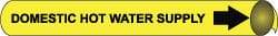 NMC - Pipe Marker with Domestic Hot Water Supply Legend and Arrow Graphic - 1-1/8 to 2-3/8" Pipe Outside Diam, Black on Yellow - Top Tool & Supply