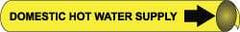 NMC - Pipe Marker with Domestic Hot Water Supply Legend and Arrow Graphic - 1-1/8 to 2-3/8" Pipe Outside Diam, Black on Yellow - Top Tool & Supply