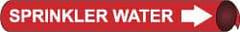 NMC - Pipe Marker with Sprinkler Water Legend and Arrow Graphic - 4-5/8 to 5-7/8" Pipe Outside Diam, White on Red - Top Tool & Supply