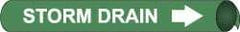 NMC - Pipe Marker with Storm Drain Legend and Arrow Graphic - 3-3/8 to 4-1/2" Pipe Outside Diam, White on Green - Top Tool & Supply