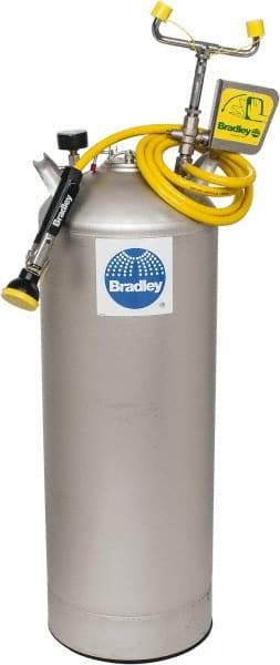 Bradley - 15 Gallon, 0.4 GPM Flow Rate at 30 PSI, Pressurized with Drench Hose Stainless Steel, Portable Eye Wash Station - 18 Min Duration, 12-1/4 Inch Wide x 30-3/8 Inch High - Top Tool & Supply