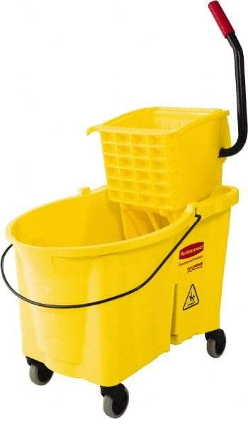 Rubbermaid - 44 Qt Plastic Bucket & Wringer - 26.3333" Long x 38-1/8" High x 18-1/8" Wide, Yellow - Top Tool & Supply