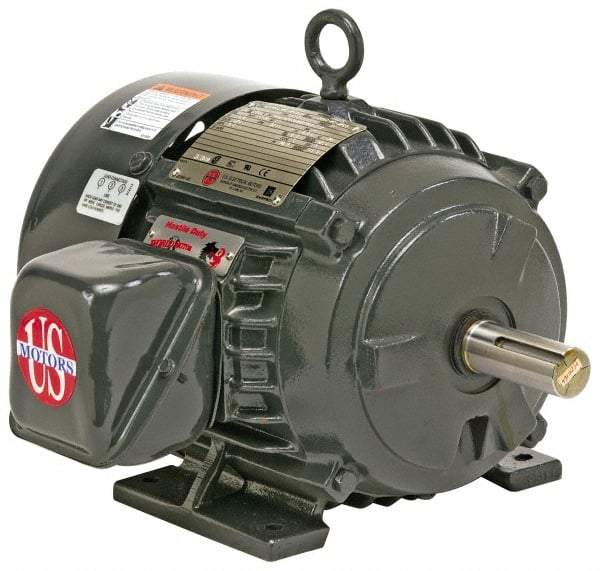 US Motors - 125 hp, TEFC Enclosure, No Thermal Protection, 1,785 RPM, 460 Volt, 60 Hz, Three Phase Premium Efficient Motor - Size 444 Frame, Rigid Mount, 1 Speed, Ball Bearings, 146 Full Load Amps, F Class Insulation, Reversible - Top Tool & Supply