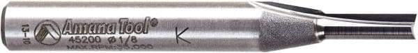 Amana Tool - 1/8" Diam, 1/4" Shank Diam, 7/16" Length of Cut, 2 Flute Straight Plunge Router Bit - 2" Overall Length, Solid Carbide - Top Tool & Supply