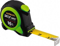 Komelon - 16' x 3/4" Yellow Steel Blade Tape Measure - 1/16" Graduation, Inch Graduation Style, High-Visibility Green/Black ABS Plastic Case - Top Tool & Supply