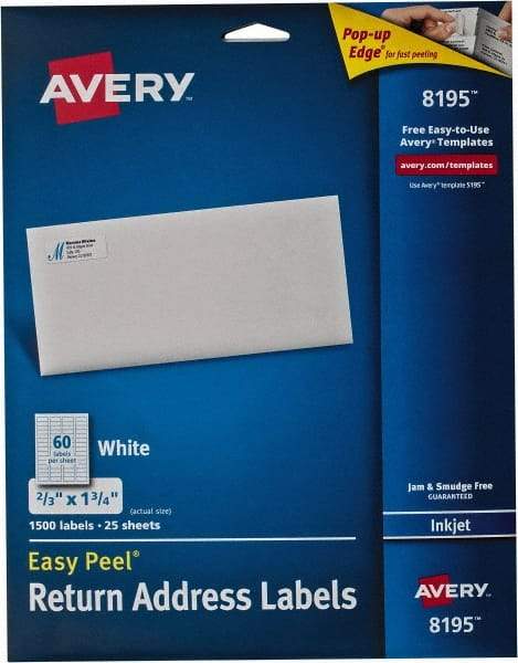 AVERY - 0.6" Wide x 1-3/4" Long, White Paper Return Address Label - For Inkjet Printers - Top Tool & Supply