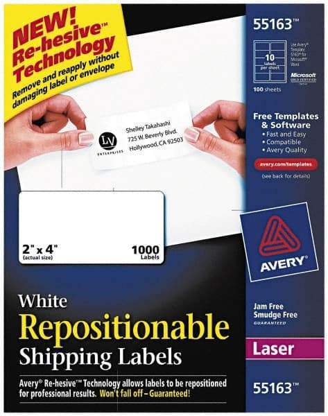 AVERY - 2" Wide x 4" Long, White Paper Shipping Label - For Laser Printers - Top Tool & Supply