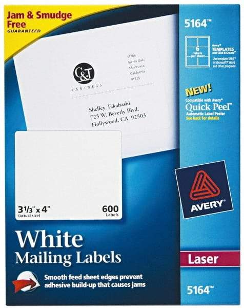 AVERY - 4" Long, White Paper Shipping Label - For Laser Printers - Top Tool & Supply