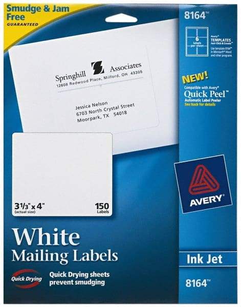 AVERY - 4" Long, White Shipping Label - For Inkjet Printers - Top Tool & Supply