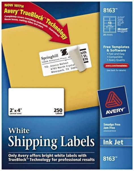 AVERY - 2" Wide x 4" Long, White Paper Shipping Label - For Inkjet Printers - Top Tool & Supply