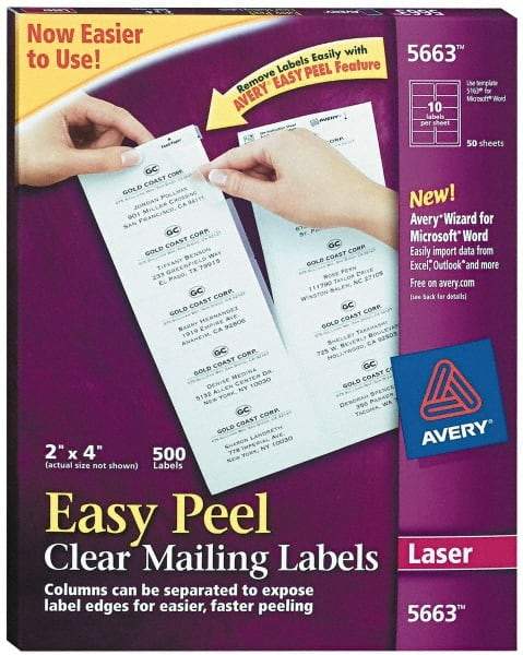 AVERY - 2" Wide x 4" Long, Clear Shipping Label - For Laser Printers - Top Tool & Supply