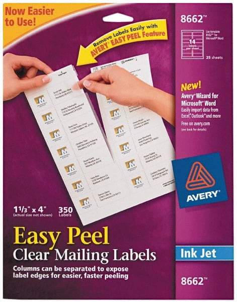 AVERY - 4" Long, Clear Shipping Label - For Inkjet Printers - Top Tool & Supply