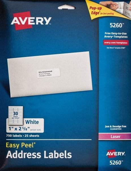 AVERY - 1" Wide x 2-5/8" Long, White Paper Shipping Label - For Laser Printers - Top Tool & Supply