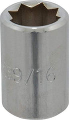 Proto - 9/16", 1/2" Drive, Standard Hand Socket - 8 Points, 1-1/2" OAL, Alloy Steel, Chrome Finish - Top Tool & Supply