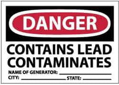 NMC - "Danger - Contains Lead Contaminates - Name of Generator:___ City:___ State:___", 3" Long x 5" Wide, Paper Safety Sign - Rectangle, Use for Hazardous Materials - Top Tool & Supply