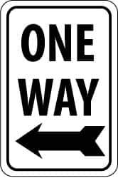 NMC - "One Way", "Left Arrow", 18" Wide x 24" High, Aluminum Parking Lot Traffic Signs - 0.08" Thick, Black on White, Engineer Grade Reflectivity, Rectangle, Post Mount - Top Tool & Supply