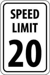 NMC - "Speed Limit 20", 12" Wide x 18" High, Aluminum Speed Limit Signs - 0.04" Thick, Black on White, Rectangle, Wall Mount - Top Tool & Supply