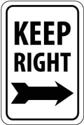 NMC - "Keep Right", "Right Arrow", 12" Wide x 18" High, Aluminum Parking Lot Traffic Signs - 0.08" Thick, Black on White, Engineer Grade Reflectivity, Rectangle, Post Mount - Top Tool & Supply