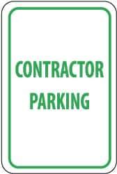 NMC - "Contractor Parking", 12" Wide x 18" High, Aluminum Reserved Parking Signs - 0.04" Thick, Green on White, Rectangle, Wall Mount - Top Tool & Supply