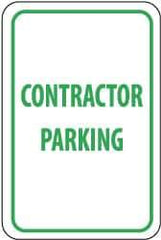 NMC - "Contractor Parking", 12" Wide x 18" High, Aluminum Reserved Parking Signs - 0.063" Thick, Green on White, Rectangle, Post Mount - Top Tool & Supply