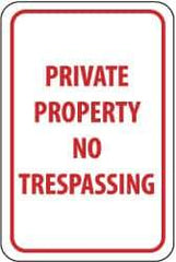 NMC - "Private Property - No Trespassing", 12" Wide x 18" High, Aluminum Parking Lot Traffic Signs - 0.063" Thick, Red on White, Rectangle, Post Mount - Top Tool & Supply