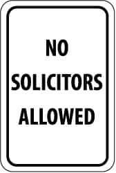 NMC - "No Solicitors Allowed", 12" Wide x 18" High, Aluminum Parking Lot Traffic Signs - 0.063" Thick, Black on White, Rectangle, Post Mount - Top Tool & Supply