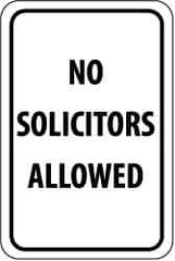 NMC - "No Solicitors Allowed", 12" Wide x 18" High, Aluminum Parking Lot Traffic Signs - 0.04" Thick, Black on White, Rectangle, Post Mount - Top Tool & Supply