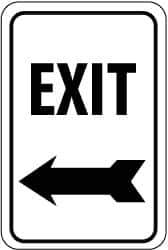 NMC - "Exit", "Left Arrow", 12" Wide x 18" High, Aluminum Parking Lot Traffic Signs - 0.063" Thick, Black on White, Rectangle, Post Mount - Top Tool & Supply